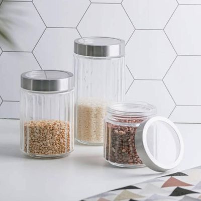 Kit 3 Potes de Vidro Borossilicato Porta Mantimentos Lyor 870ml cada Tampa Inox Sydney
