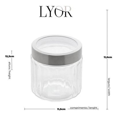 Jogo 4 Potes Redondos de Vidro com Tampas em Aço Inox 870ml Sydney Lyor Transparentes