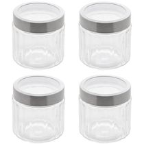 Jogo 4 Potes Redondos de Vidro com Tampas em Aço Inox 870ml Sydney Lyor Transparentes