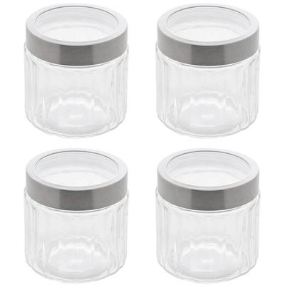 Jogo 4 Potes Redondos de Vidro com Tampas em Aço Inox 870ml Sydney Lyor Transparentes