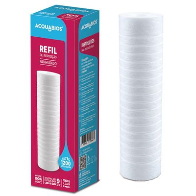 Kit 2 Refil Acqua 230RH 9.3/4' POE Filtro Acquabios Caixa de Água Ranhurado