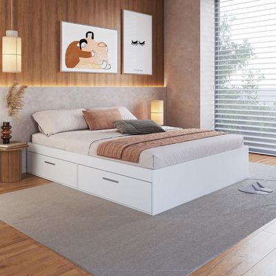 Cama de Casal Branca com 4 Portas Basculantes Organizadoras MDP Tókio Art In Móveis