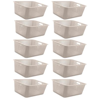 Kit 10 Caixas Organizadoras 40l com Alça Lateral Multiuso Maxi Bege Cesto Plástico Organizador Ou