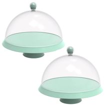 Kit 2 Porta Bolo com Cúpula e Pé 30cm Verde Menta Bubble Crippa Boleira Tortas Doces