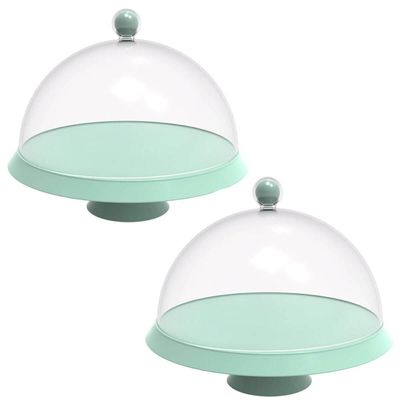Kit 2 Porta Bolo com Cúpula e Pé 30cm Verde Menta Bubble Crippa Boleira Tortas Doces