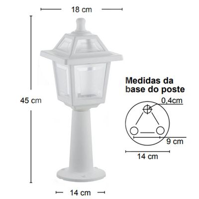 Luminária De Chão 18x45cm Poste Balizador Branco Colonial Jardim Muro Dital