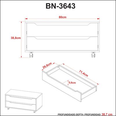 Balcão Gabinete 80cm com 2 Gavetas e Rodízio BN3643 Branco Tecnomobili
