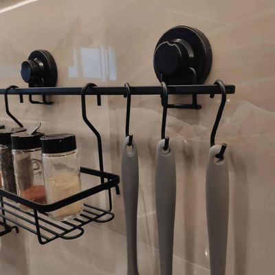 Barra para Cozinha com Ventosa 50cm Preta Pendurar Utensílios Toalha Faciliti Schmitt