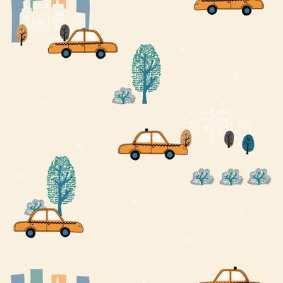 Papel de Parede Fofura Baby Carrinhos Fundo Bege FF4010