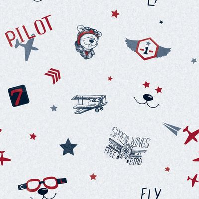 Papel de Parede Fofura Baby Desenhos Diversos Ursos e Aviões FF4032