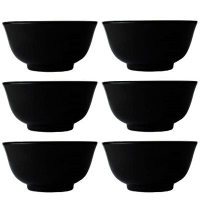 Conjunto 6 Tigelas Porcelana Pequenas Preta 240ml Oriental 11cm Germer Sopa Missô Shimeji Preto