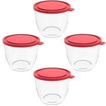 4 Potes com Tampa 1,9L Redondo Crippa Transparente e Vermelho Bacia Alimentos Frutas
