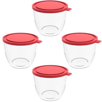4 Potes com Tampa 1,9L Redondo Crippa Transparente e Vermelho Bacia Alimentos Frutas