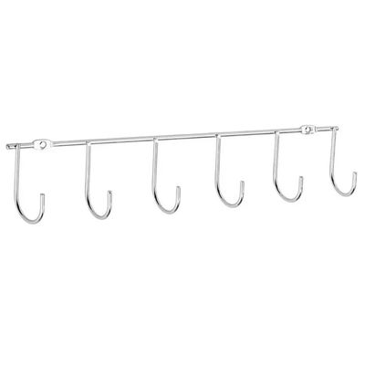 Suporte Porta Xícaras Lateral Cromado 6 Ganchos para Fixação em Móvel ou Parede