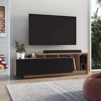 Rack Linea com 2 portas e Nichos para Televisor 50 polegadas Nova Móbile Montana Preto