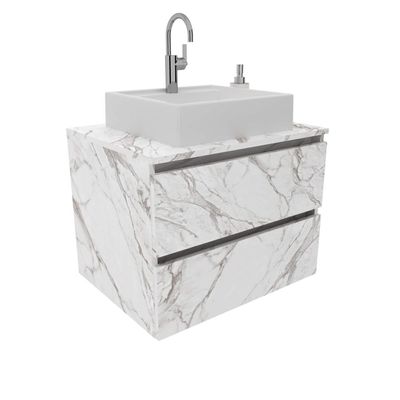 Balcão Gabinete Suspenso para Banheiro 60cm com 2 Gavetas BN3607 Mármore Branco- SEM CUBA