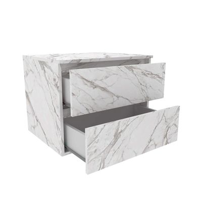 Balcão Gabinete Suspenso para Banheiro 60cm com 2 Gavetas BN3607 Mármore Branco- SEM CUBA