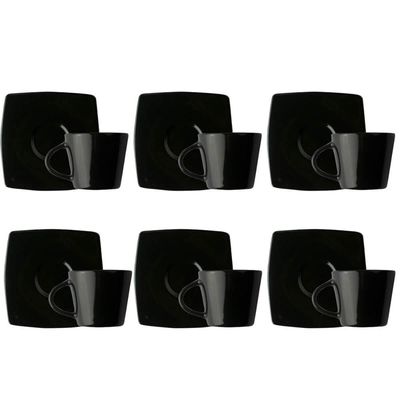 Jogo 6 Xícaras de Café com Pires 90ml em Porcelana Oriental Germer Preta