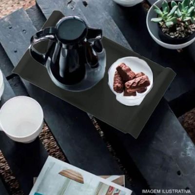Kit 6 Bandejas de Servir com Alças 34x19cm Plástica Pretas Café da Manhã Coza Casual