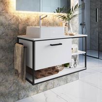 Gabinete Suspenso de Banheiro 80cm Branco Estilo Industrial Sem Cuba Placa e Ponto