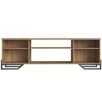 Rack Para Tv 60" 183x40x57cm MDP Portas Teladas Estilo Industrial P1027 Preto Mel Mel
