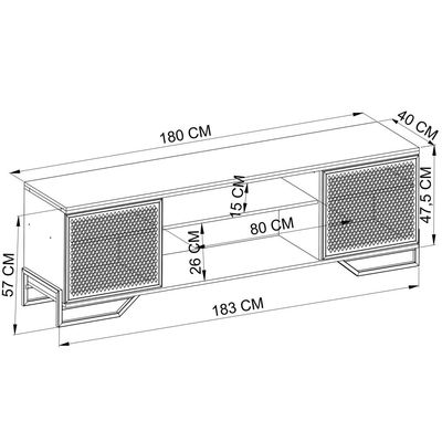 Rack Para Tv 60" 183x40x57cm MDP Portas Teladas Estilo Industrial P1027 Preto Mel Mel