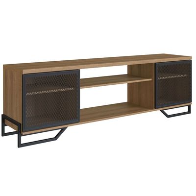 Rack Para Tv 60" 183x40x57cm MDP Portas Teladas Estilo Industrial P1027 Preto Mel Mel