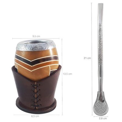 Conjunto Para Chimarrão Mate Tererê Tripé Couro Tradicional
