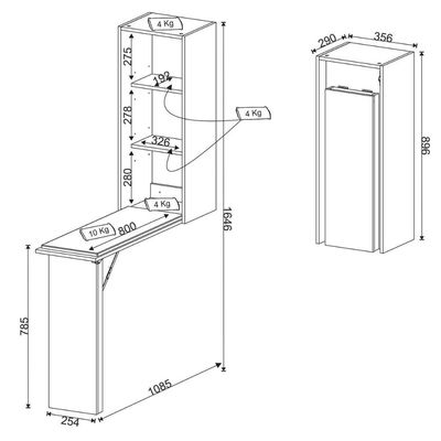 Balcão Tábua de Passar Roupa 164cm Retrátil Branca Prateleiras Tecnomobili TP3030 Branco