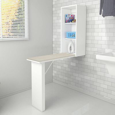 Balcão Tábua de Passar Roupa 164cm Retrátil Branca Prateleiras Tecnomobili TP3030 Branco
