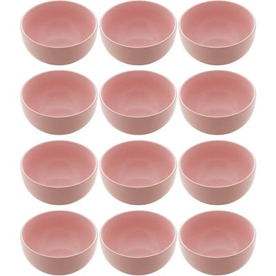 Conjunto 12 Bowls de Cerâmica Rosa 680ml Servir Açaí Caldos Frutas Petiscos Cronus Lyor