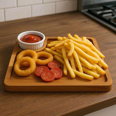 Kit 6 Tábuas para Servir Hambúrguer Ramekin 30ml Teca 22,5cm Petisqueira Zanline
