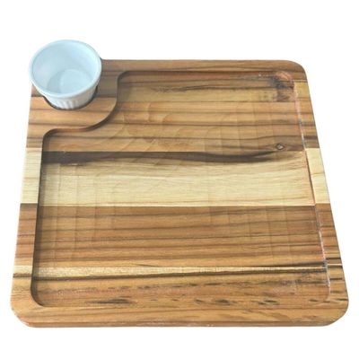 Kit 6 Tábuas para Servir Hambúrguer Ramekin 30ml Teca 22,5cm Petisqueira Zanline