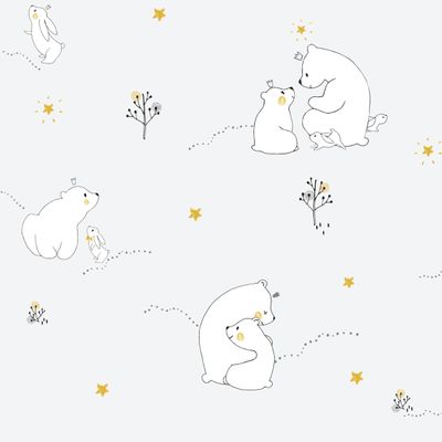 Papel de Parede Fofura Baby Ursinhos com Fundo Cinza FF4002