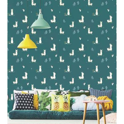 Papel de Parede Fofura Baby Lhama Fundo Verde FF4026