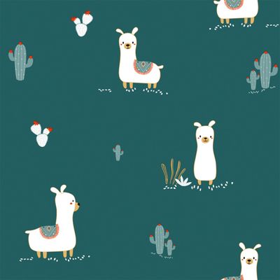 Papel de Parede Fofura Baby Lhama Fundo Verde FF4026