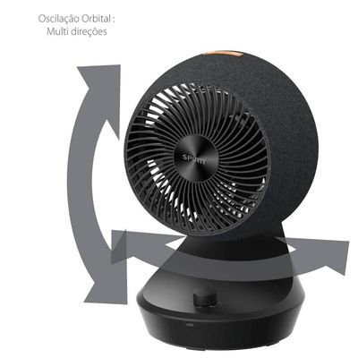 Circulador de Ar Spirit Orbit 20cm com 3 Velocidades e Múltiplas Inclinações Preto / 220V