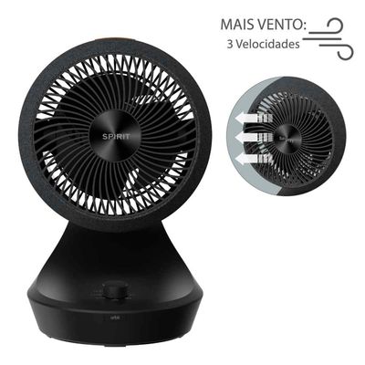 Circulador de Ar Spirit Orbit 20cm com 3 Velocidades e Múltiplas Inclinações Preto / 110V