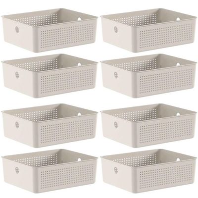 8 Caixas Organizadoras Multiuso Flow Bege 12L Ou Cestos Plásticos Lavanderia Closet