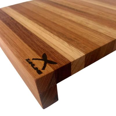 Tábua de Corte em Madeira Formato L 35x35cm Estação com Encaixe Prancha de Carne para Mesa Bancada Zanline