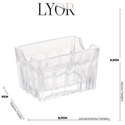 Porta Sachê de Vidro Faces Lyor 8x5,5cm Suporte de Mesa para Chá Açúcar Sal Molho Transparente