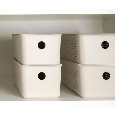 Cesto Organizador 27x12x9cm Flow Bege Caixa Organizadora 3L Lavanderia Banheiro