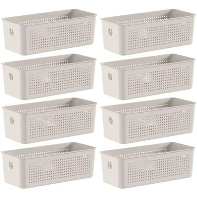 Kit 8 Cestos Caixa Organizadora 3L Flow Bege 27x12x9cm Closet Lavanderia Banheiro