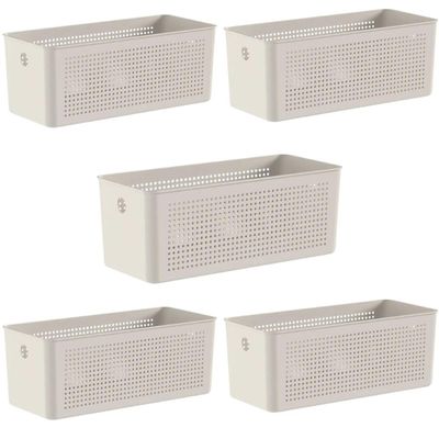 Kit 5 Cestos Organizadores Retangulares com Alças 6,6L Bege Flow Lavanderia Closet Banheiro