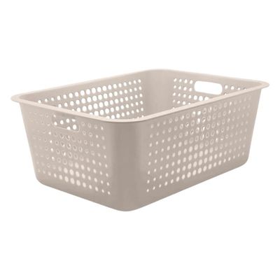 Kit 4 Caixas Organizadoras 40l Maxi Bege Cesto Plástico com Alça Lateral Multiuso Organizador Ou