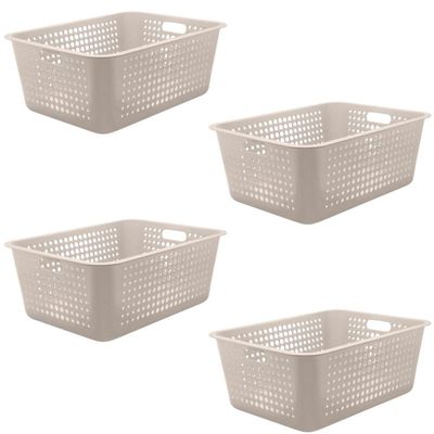 Kit 4 Caixas Organizadoras 40l Maxi Bege Cesto Plástico com Alça Lateral Multiuso Organizador Ou
