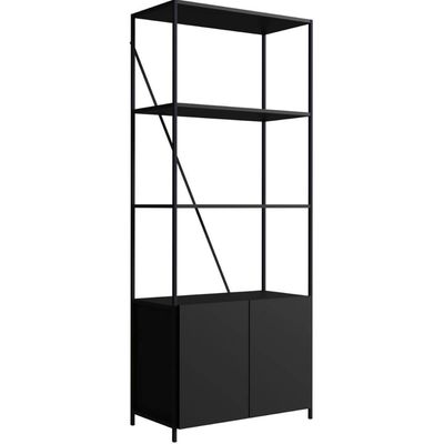 Estante Industrial em Aço com Porta Prateleira Preto 74x180cm MDP Armário Escritório Placa e Ponto