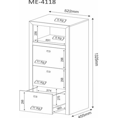 Gaveteiro para Pasta Suspensa com 3 Gavetas ME4118 Amêndoa Tecnomobili