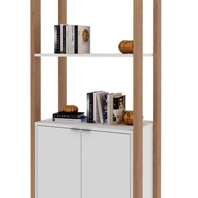 Estante Livros Multiuso 35,5x65x165,5cm 2 Portas Prateleira Amêndoa Branco Tecnomobili AZ1009