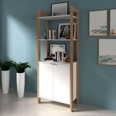 Estante Livros Multiuso 35,5x65x165,5cm 2 Portas Prateleira Amêndoa Branco Tecnomobili AZ1009
